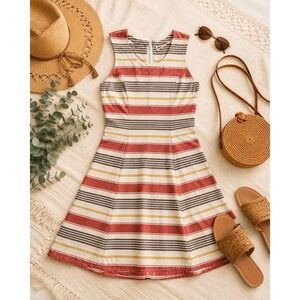 Mata Traders Striped Fit & Flare Cotton Dress Small Retro Boho